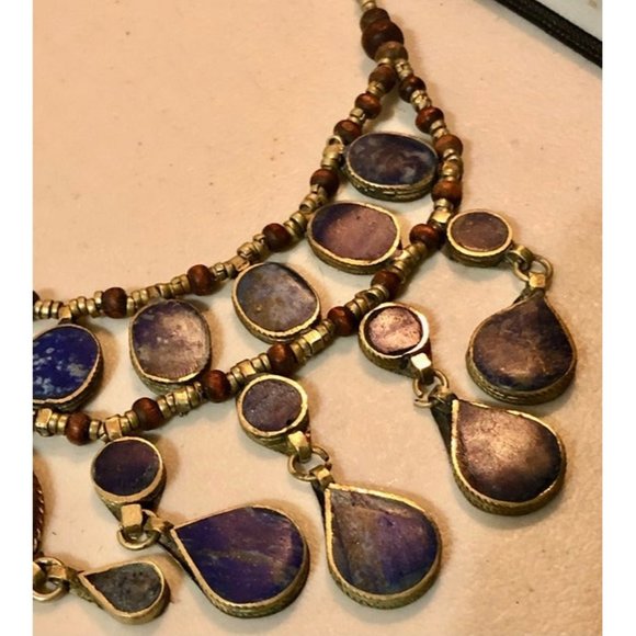 statement necklace choker w/ lovely blue stones set in silver handmade/unmarked - Picture 4 of 8